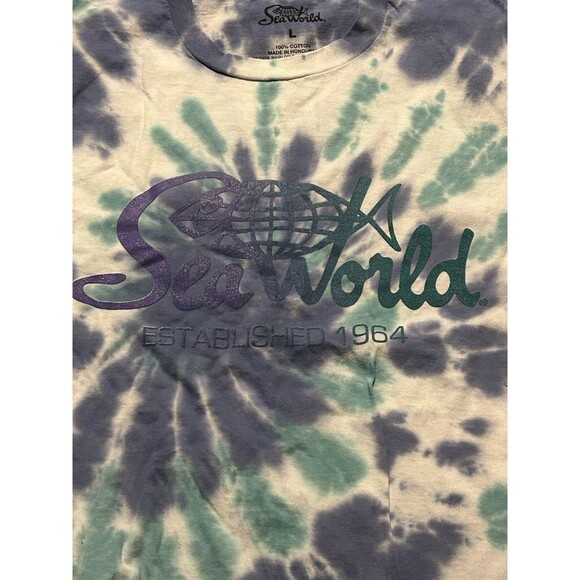 SeaWorld Tie Dye T-Shirt Youth Large Blue Green Logo Graphic Tee Est. 1964 - Picture 2 of 3